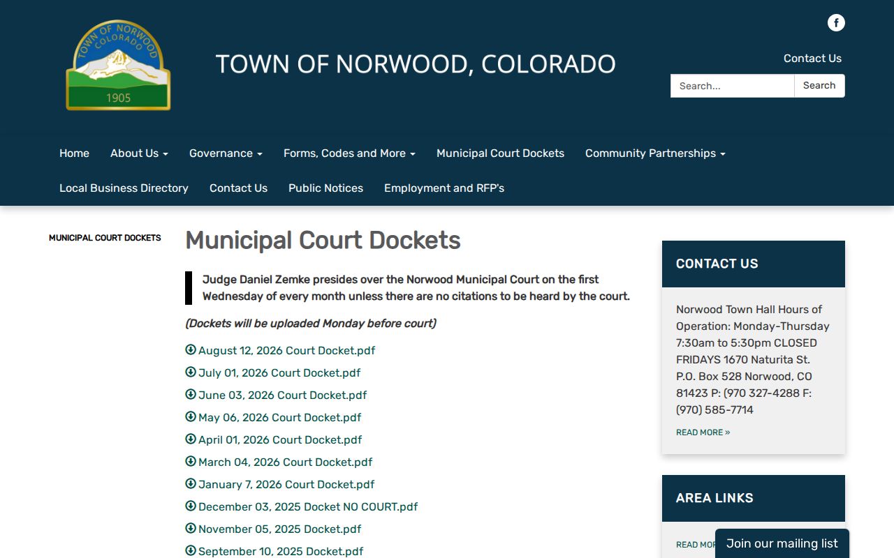 Norwood court docket municipal PDF archive