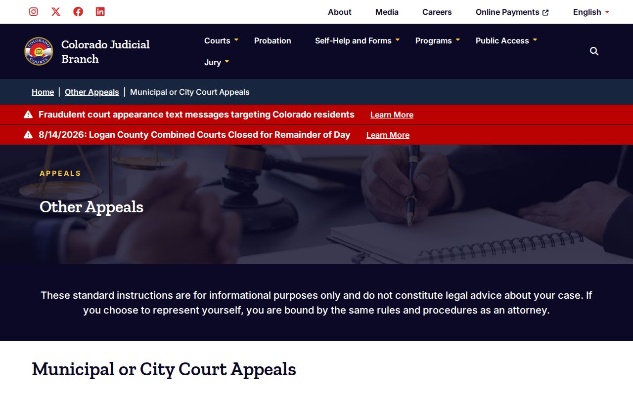 San Miguel County court calendar municipal appeal deadline rules