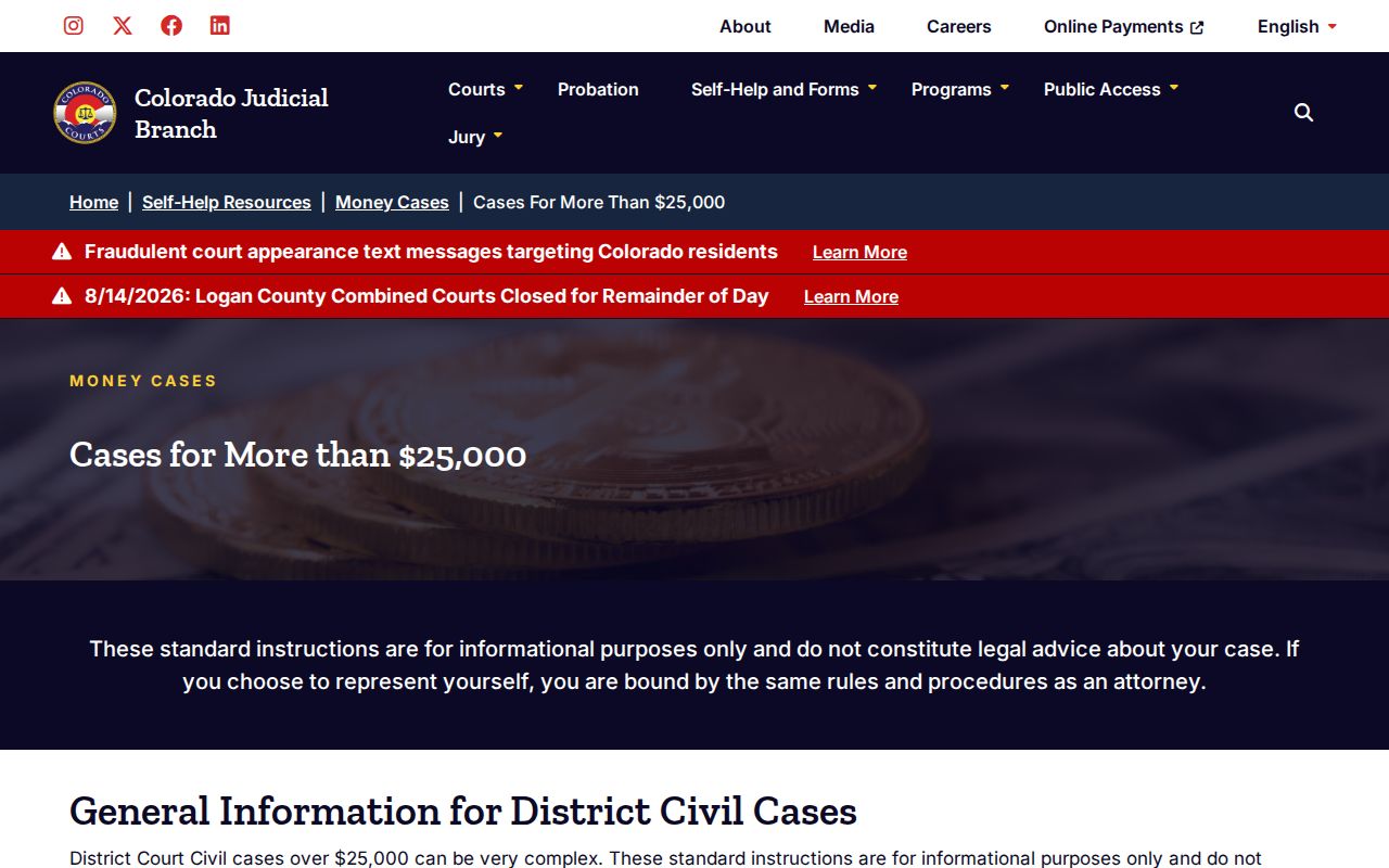 San Miguel County civil dockets and District Court claims over 25000 dollars