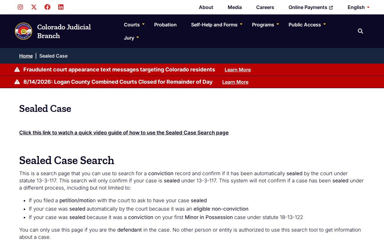 San Miguel County criminal docket automatic sealed-case confirmation form