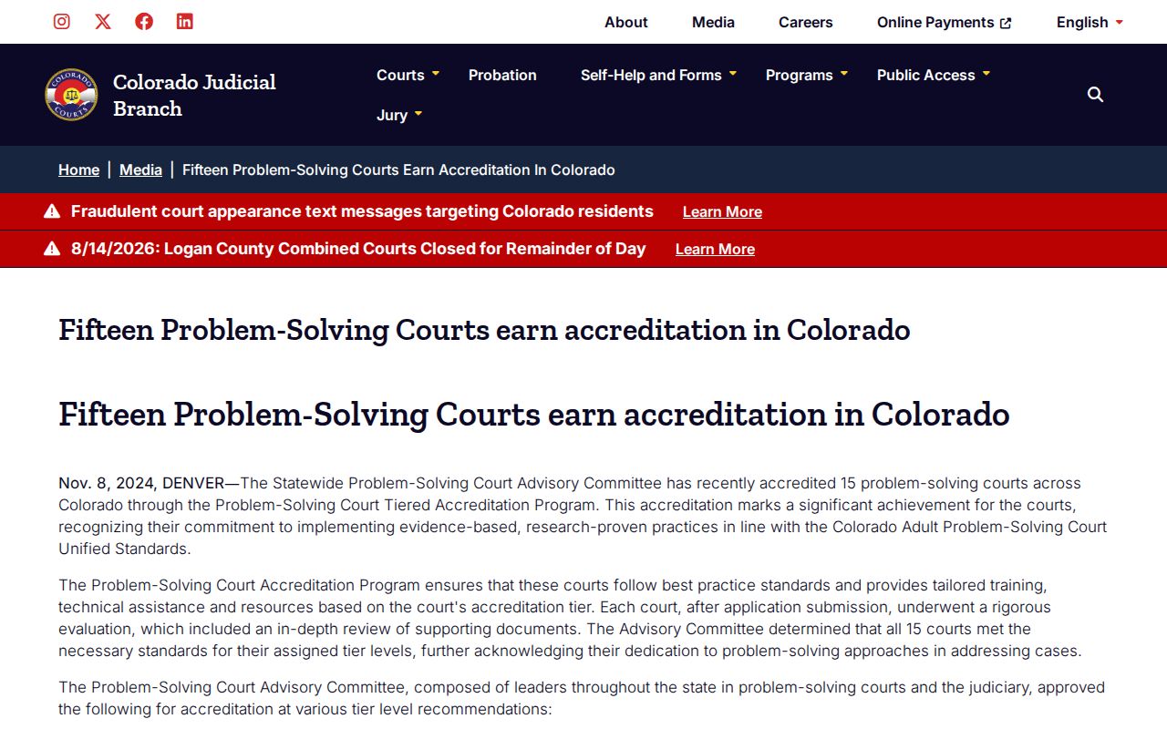 San Miguel County criminal dockets and 7th District problem-solving court accreditation