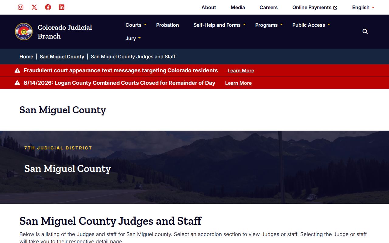 San Miguel County courthouse staff and court docket information