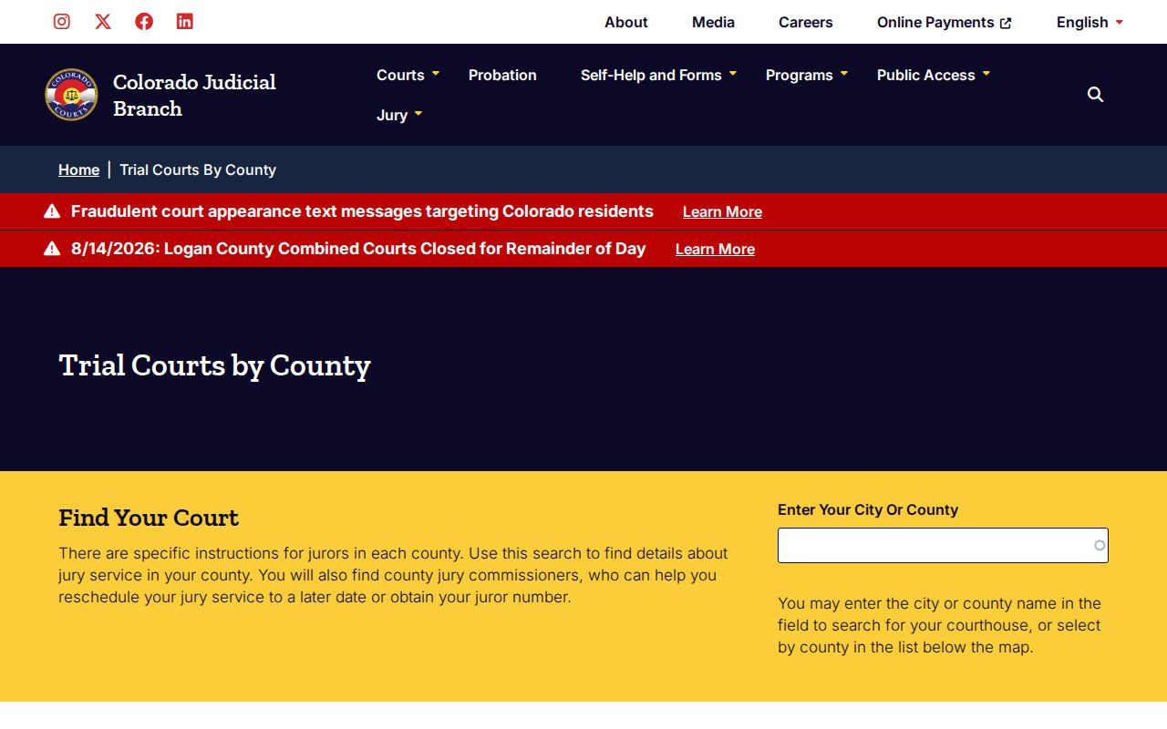 Colorado trial court hierarchy for a San Miguel County court docket