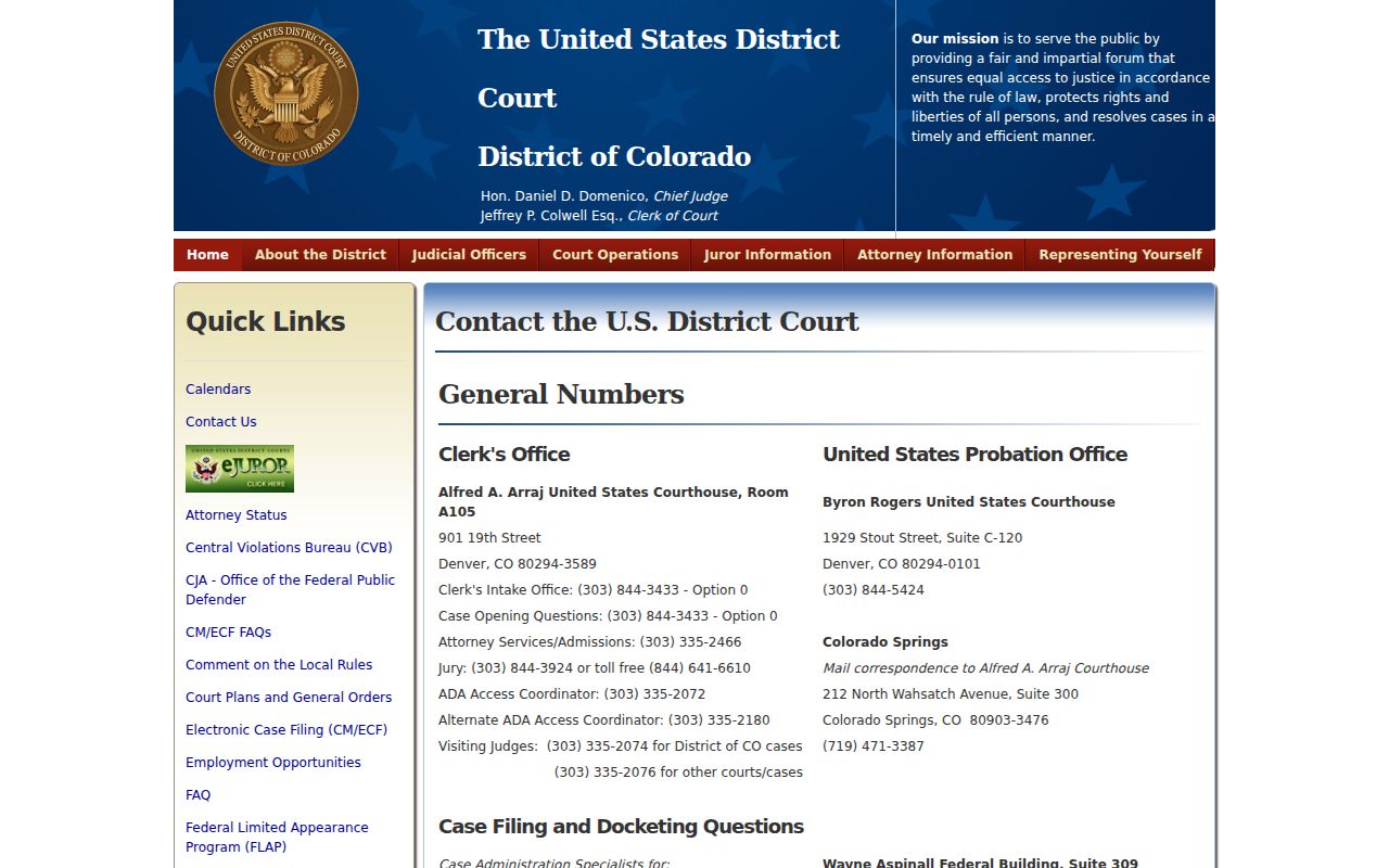 San Miguel County federal court records clerk contacts