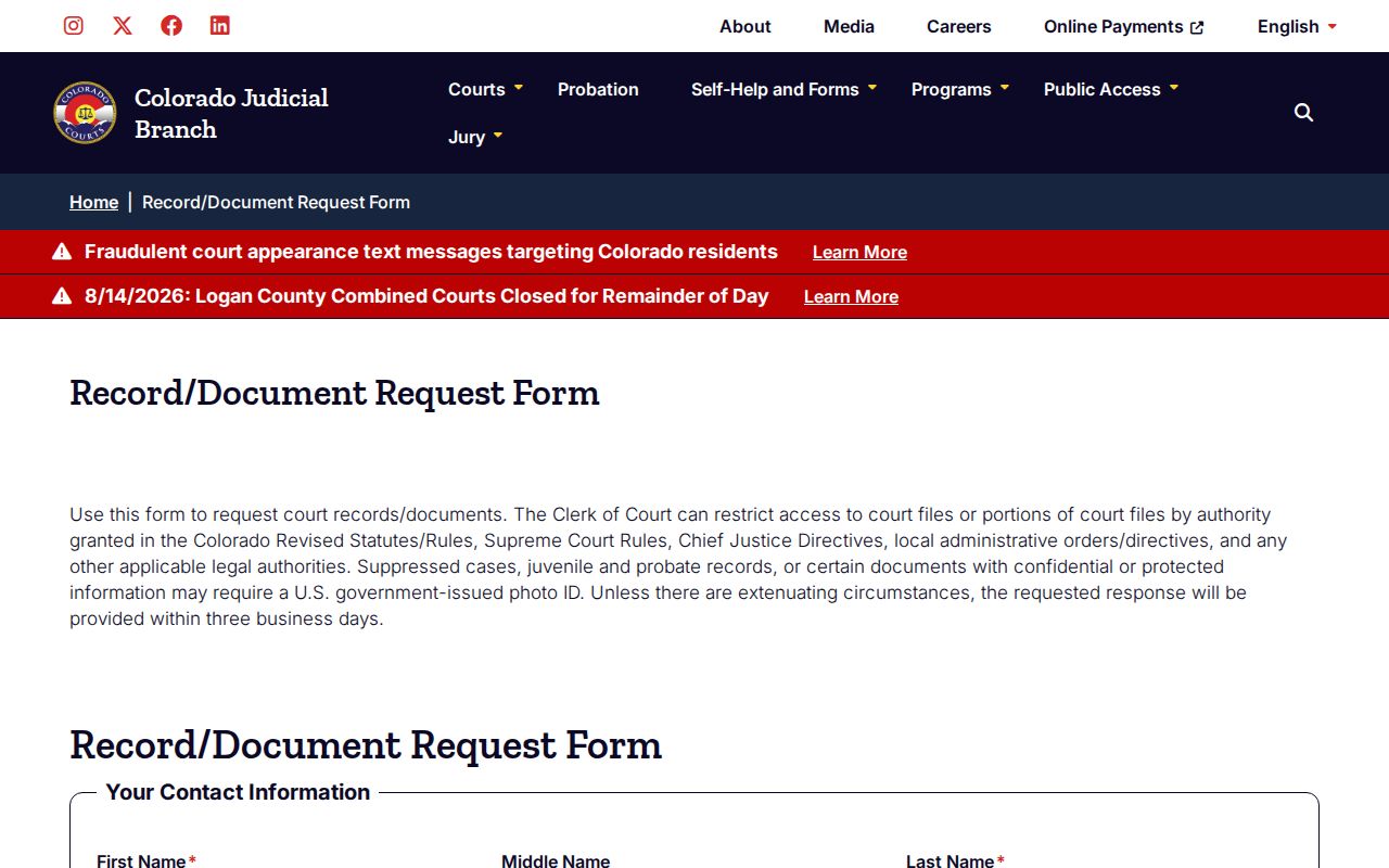 San Miguel County court records online request form