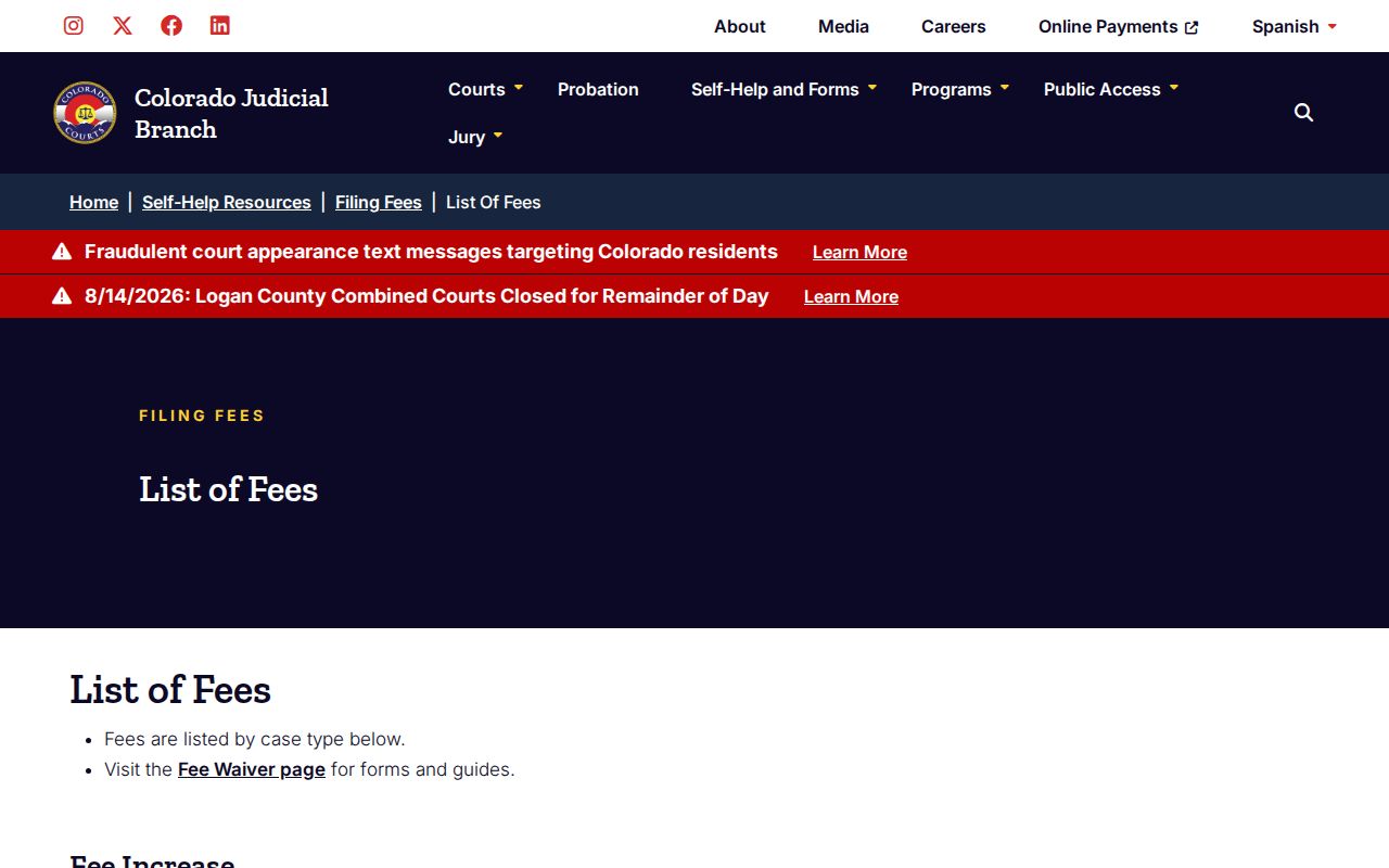 San Miguel County traffic court records state fee schedule