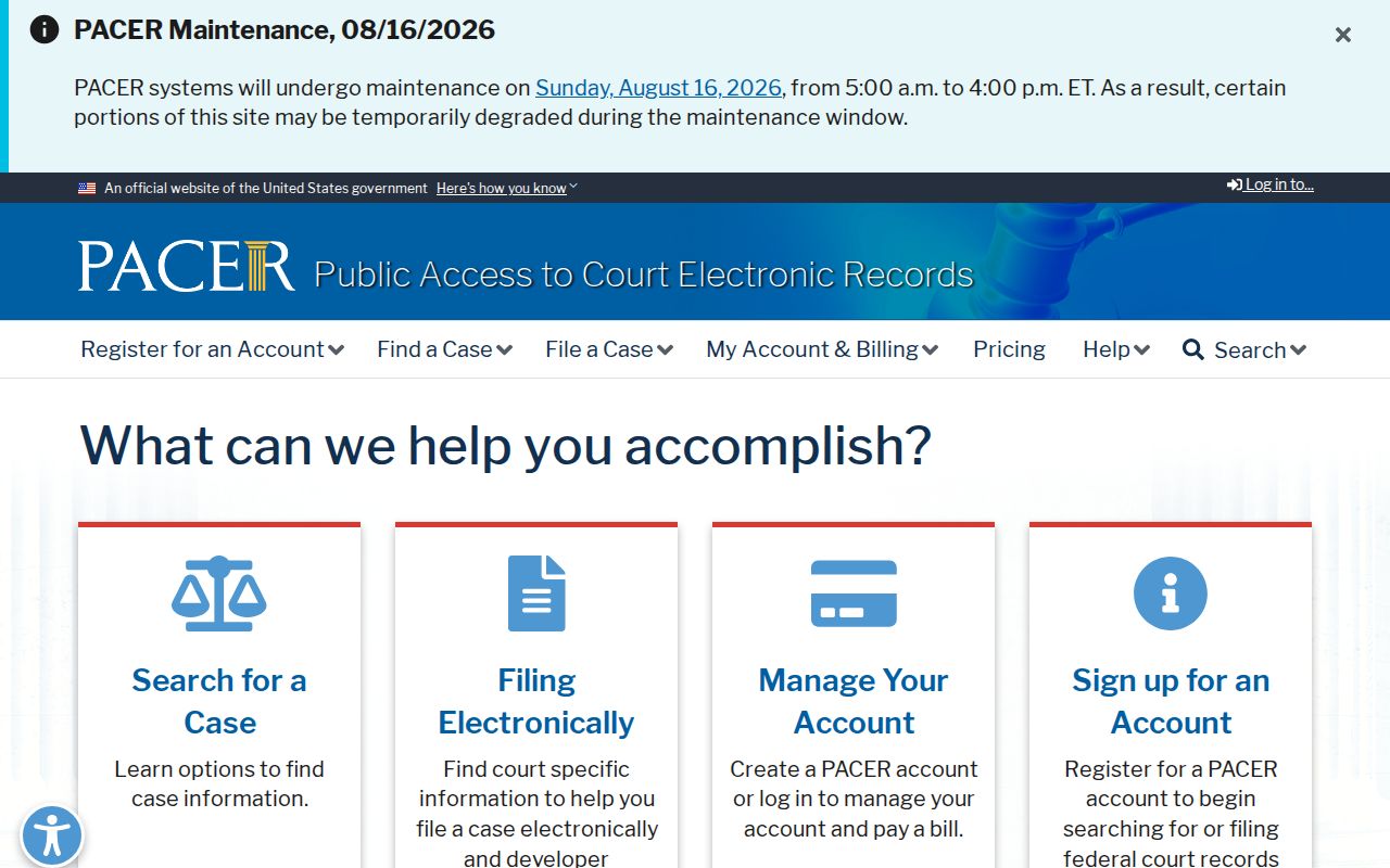 Sawpit federal court docket search through PACER
