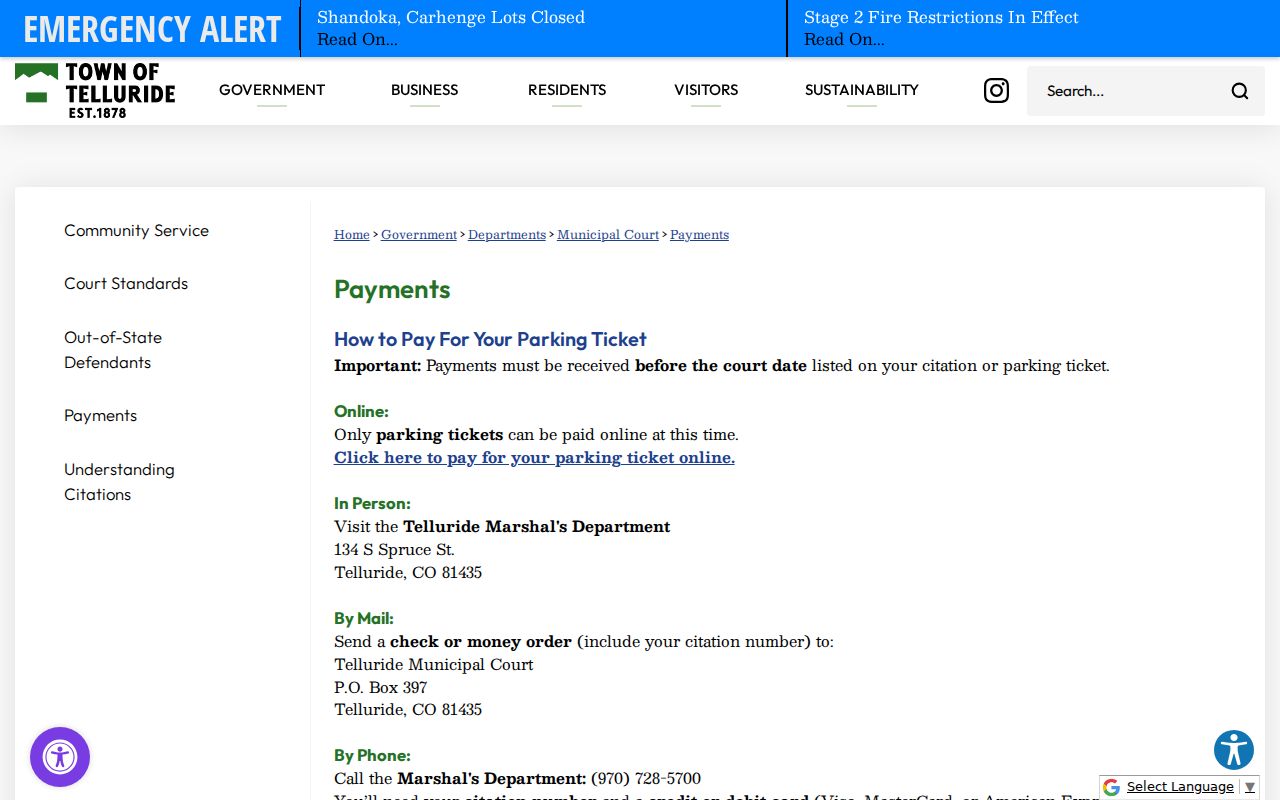 Telluride court docket municipal and parking payment options